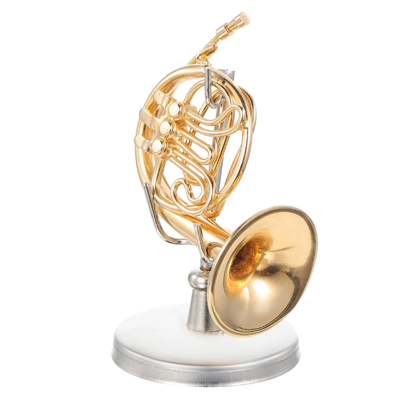 Vaguelly 4 Sets horn model gold home decor christmas ornaments mini miniature musical instrument french horn statue desktop horn adorn copper Miniature Instrument Horn french horn decor