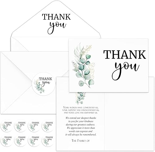 Vista 7 de Marspark Paquete de 25 tarjetas de agradecimiento de condolencias para funeral con sobres, calcomanías y mensajes, postales conmemorativas de duelo