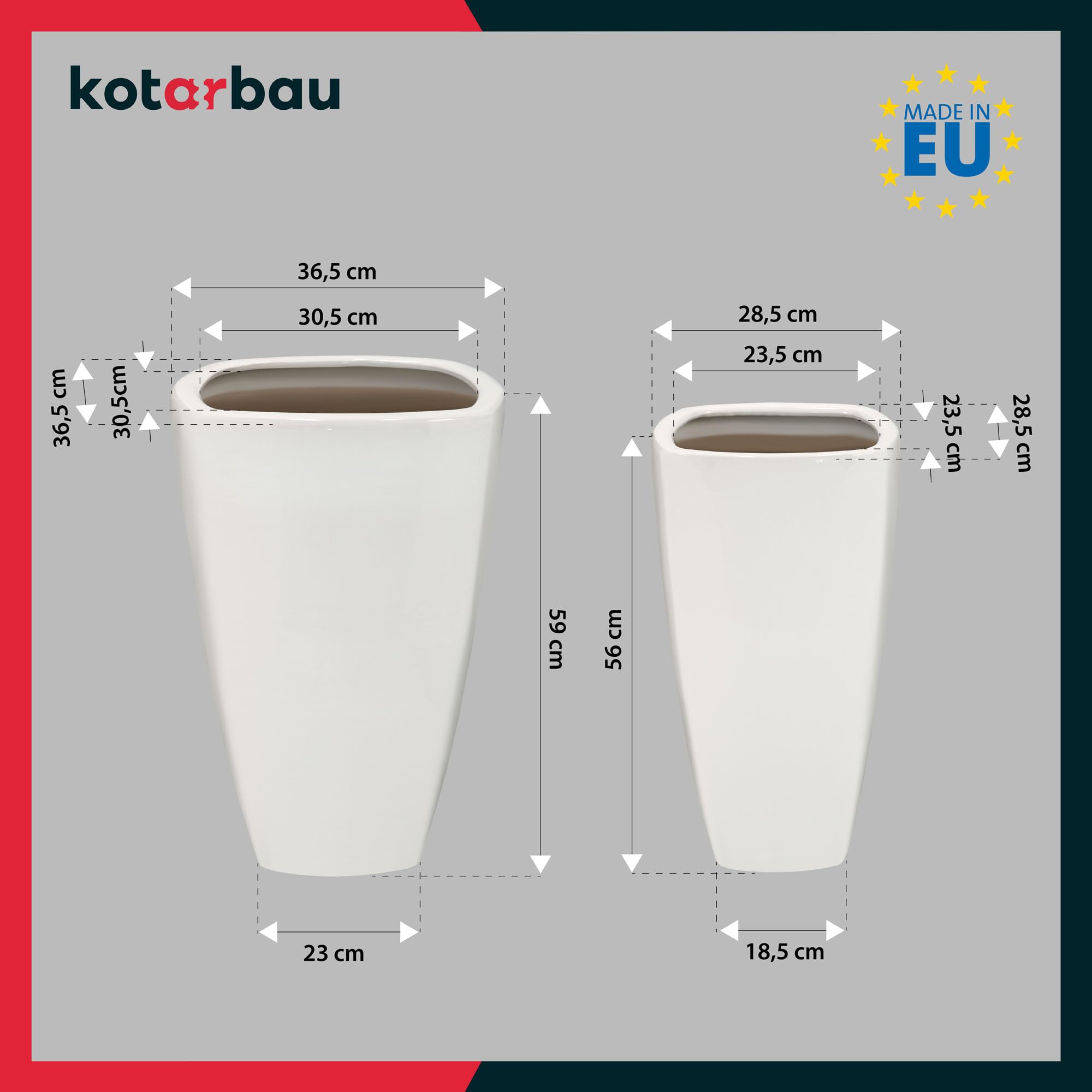 KOTARBAU® Zestaw 2 doniczek 56 cm i 59 cm białe doniczki ceramiczne z odpływem wody | ceramiczna osłona na kwiaty | ceramiczna osłona na kwiaty | doniczka z błyszczącym wykończeniem