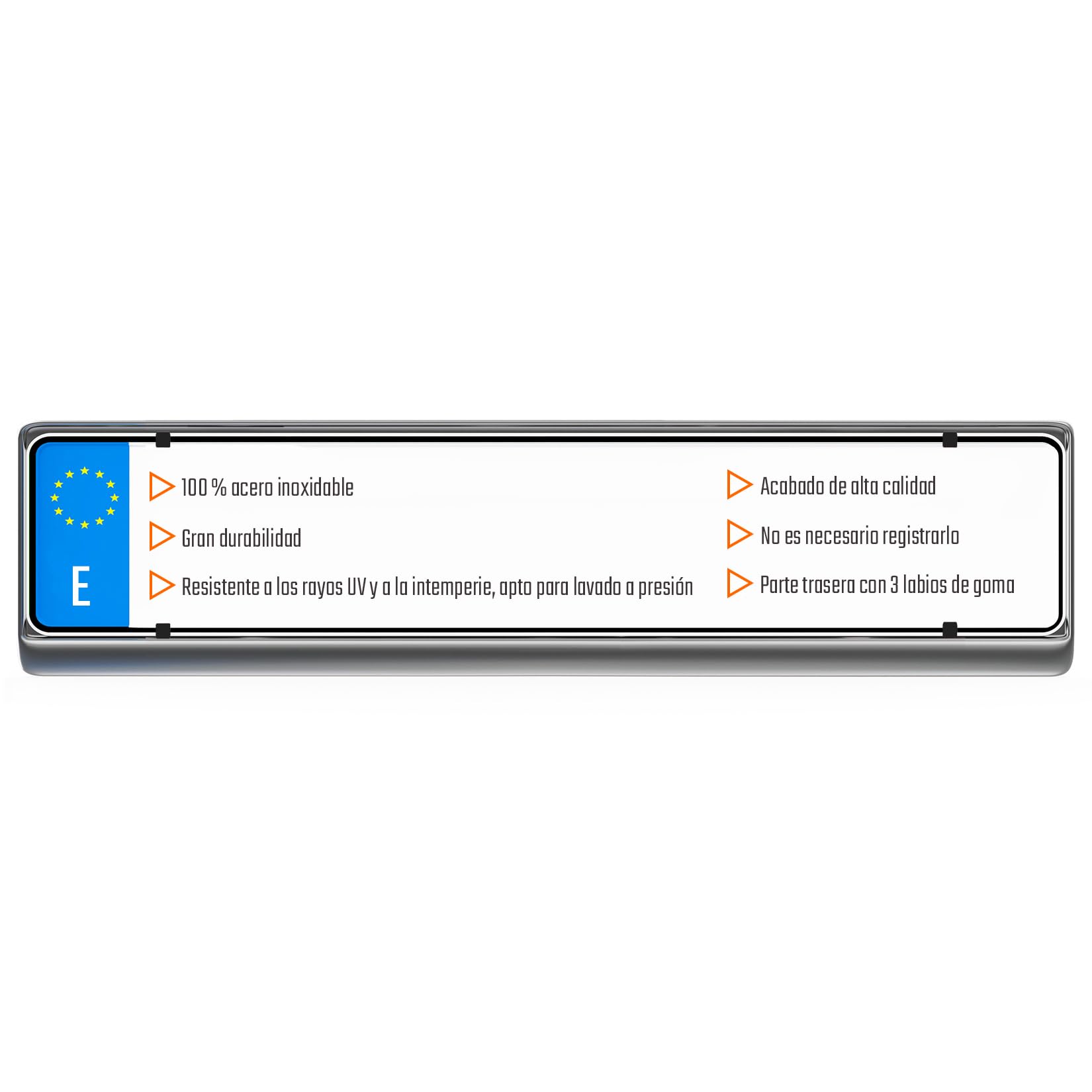 Portamatriculas Coche 520x110 mm - Soporte Matricula [2 uds.] - con 8 Tornillos - Duradero y Resistente - Porta Matricula Coche Homologado - Acero Inoxidable Pulido - Apto para Todos vehículos