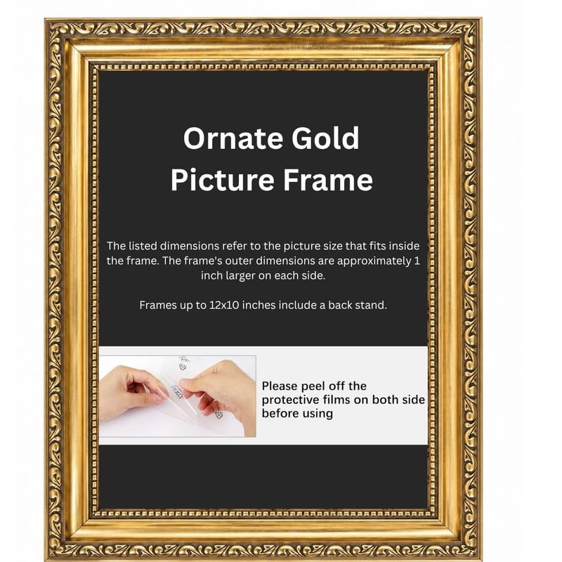 Ornate gold picture frame for A3(420x297) mm Picture | Photo frame for wall hanging | Perfect for Posters Artwork and Jigsaw Puzzles.