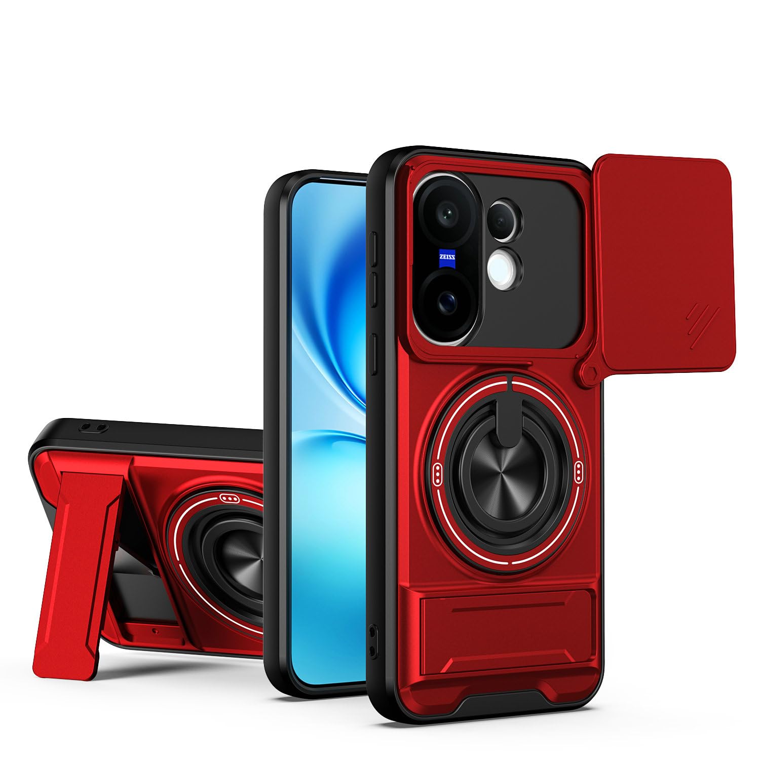 Compatible with Vivo S30 Pro mini 5G Case Cover,Compatible with Vivo X200 FE 5G V2505 with Slide Camera Cover Phone Stand Protective Case Red