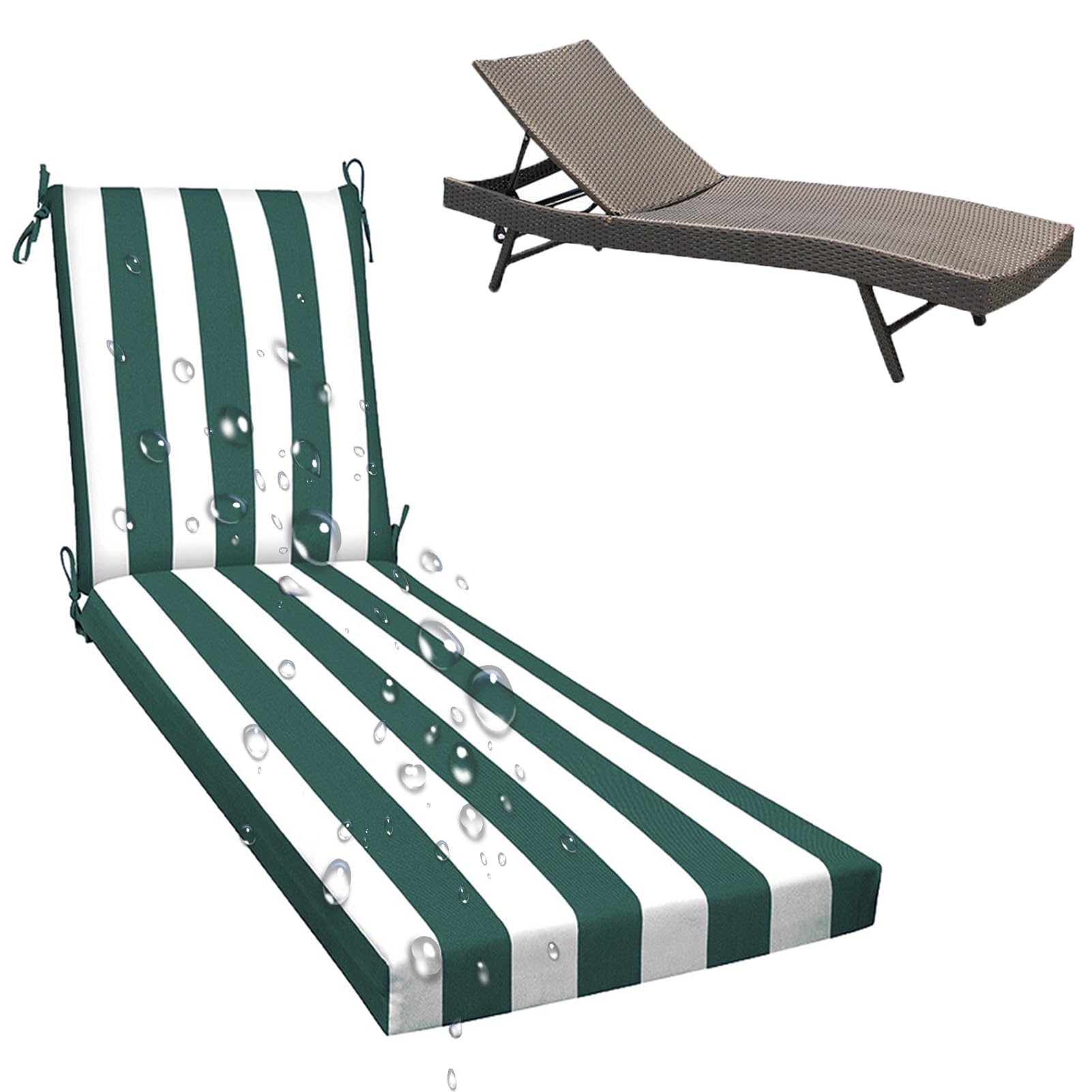 Galette de siège d'extérieur imperméable 200x60 antidérapante lavable pour chaise longue et balcon