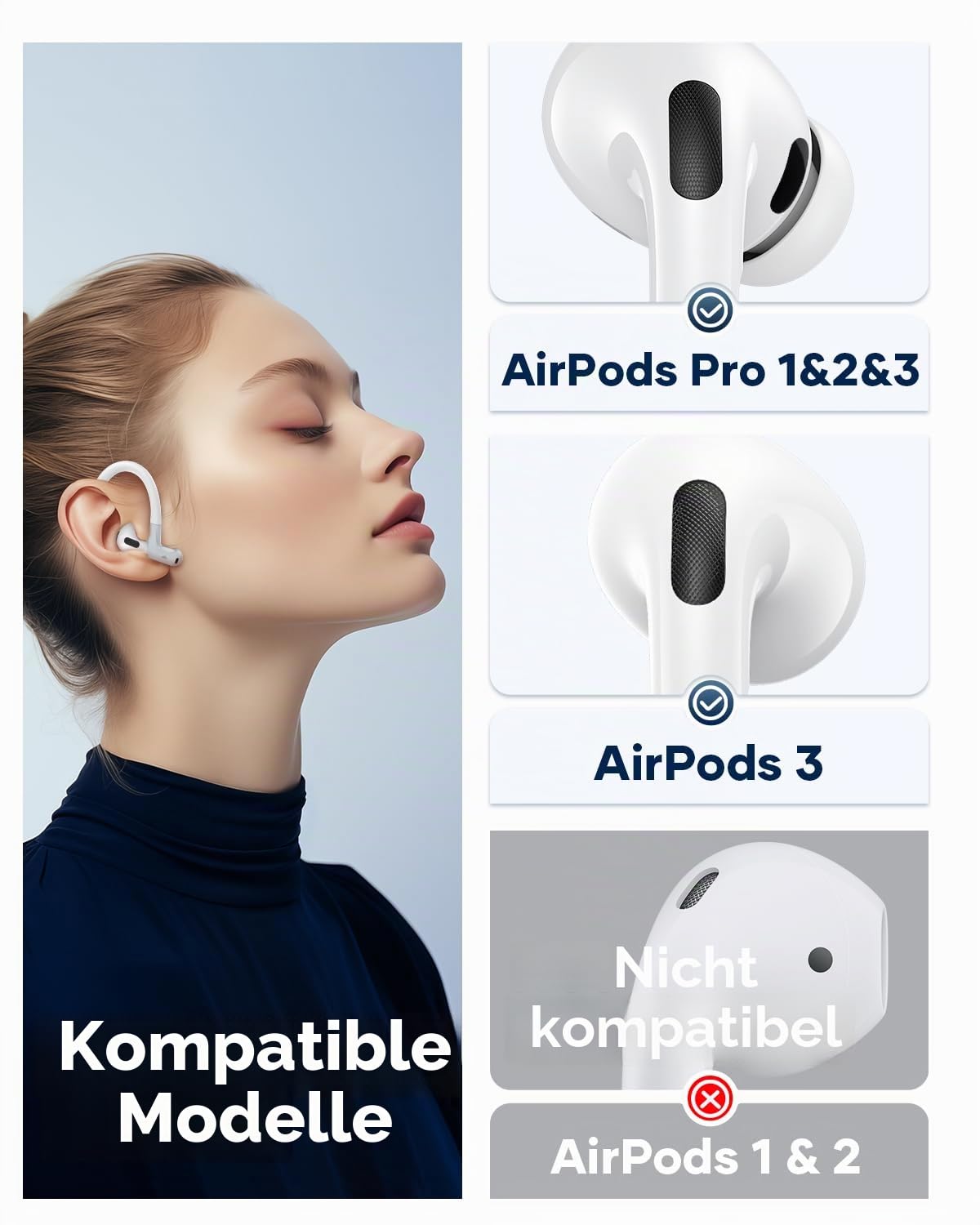Gcioii Memory Titanium-Legierung Ohrhaken für AirPods Pro 3, AirPods Pro 2, AirPods Pro & AirPods 3 [mit Anti-Verlust-Band], Anti-Rutsch Sportzubehör Ohrhaken, Bequeme Passform (Weiß)