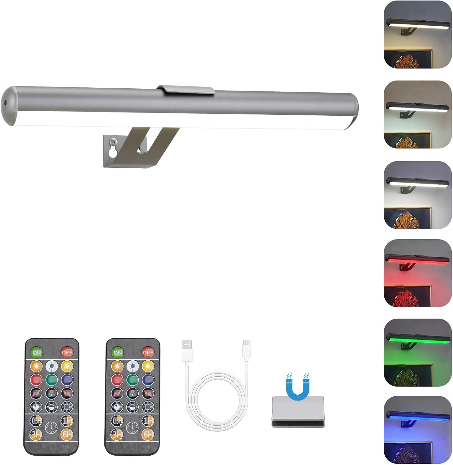 Picture Light Battery Operated, Picture Lights for Wall, Wireless Picture Light with 2 Remotes, Picture Light for Paintings, 32 LED, 16 Color Changing, Dartboard Light with 2 Base-Grey Grey-16 Color light