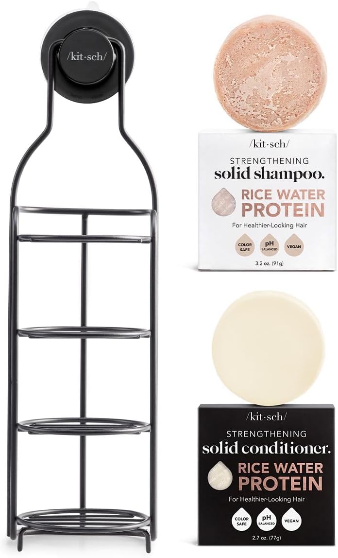 Kitsch Self Draining Shower Caddy & Rice Bar Shampoo