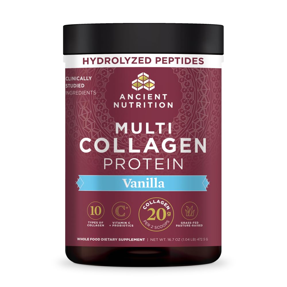 Ancient Nutrition Multi Collagen Protein, Hydrolyzed Peptides, Vanilla Vanilla 45 Servings
