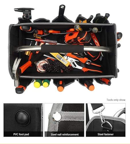 Uiskoopw Electrician Open Top Tool Tote Bag, Material Tool Carrier With 16 External Pockets, Steel Handle And Shoulder Strap #TOP5