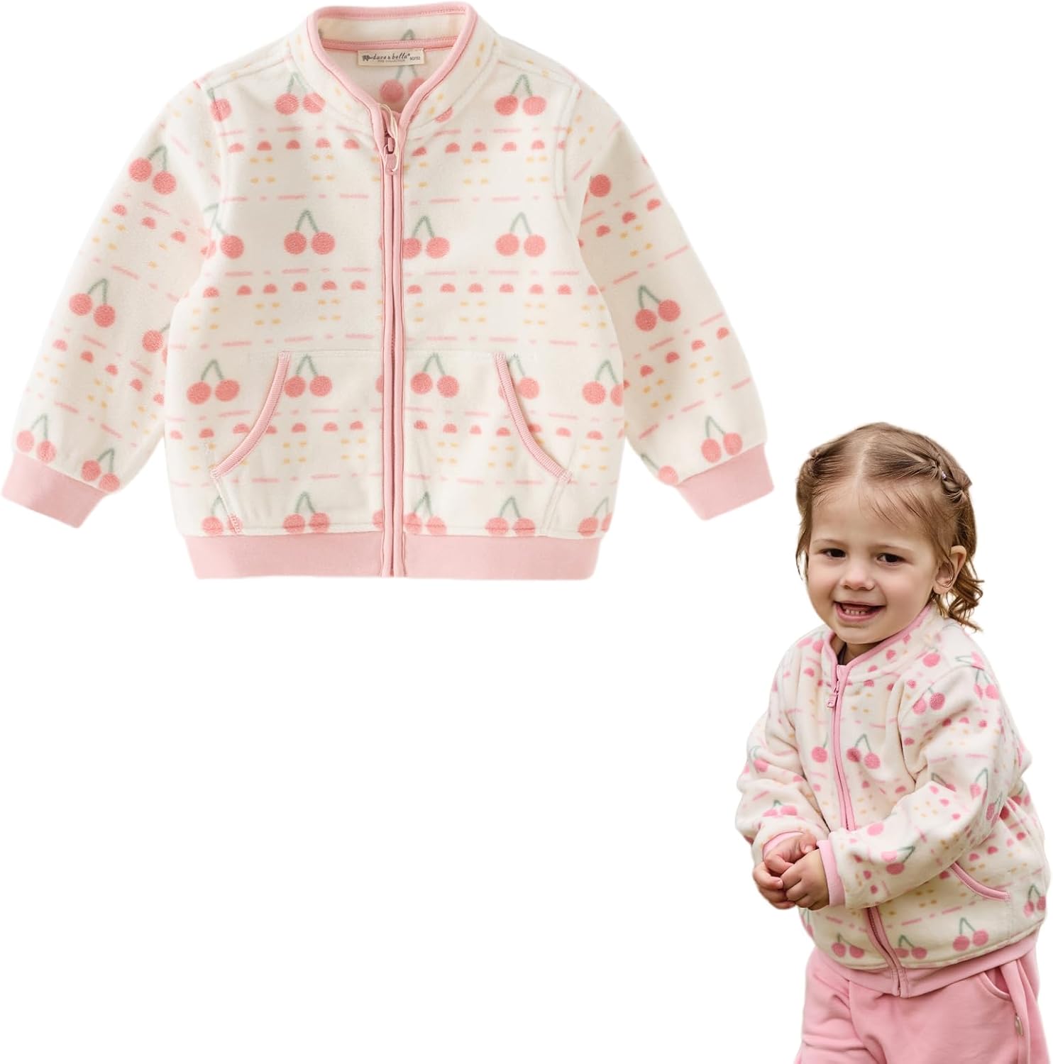 DAVE&BELLA Toddler Printed Polar Fleece Jacket, Zip Up Lightweight Outerwear for Kids Boys Girls Fall Spring Coat 2-9 Years