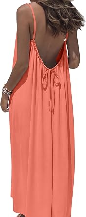 OFEEFAN Summer Dresses for Women 2026 Backless Cami Maxi Sundresses Spaghetti Strap Beach Vacation Clothes Swimsuit Coverup