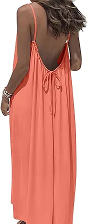 OFEEFAN Summer Dresses for Women 2026 Backless Cami Maxi Sundresses Spaghetti Strap Beach Vacation Clothes Swimsuit Coverup