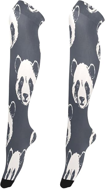 Panda Head Pattern Thigh High Socks for Women Soft Stretchy Over Knee Long Socks for Outfits, Cosplay, Everyday Wear
