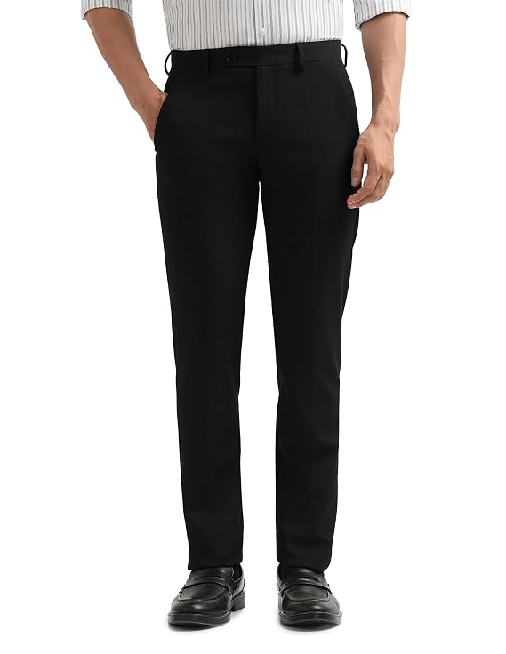 Arrow Men Black Formal Trouser_ARAEOTR2142