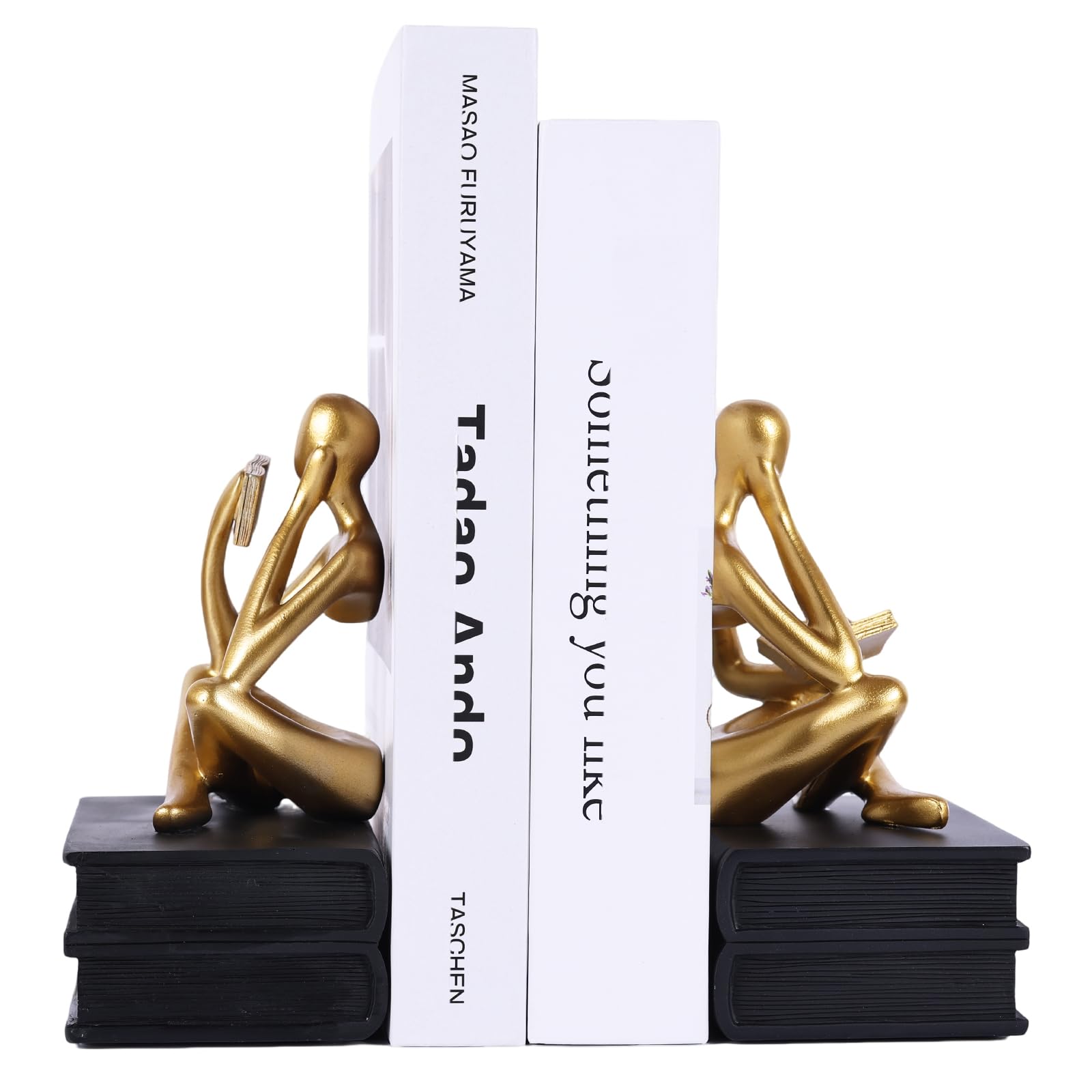 Reading Thinker - Fermalibri a forma di statua per mensole, fermalibri decorativi per amanti dei libri, fermalibri unici per casa, ufficio e decorazione per scaffali