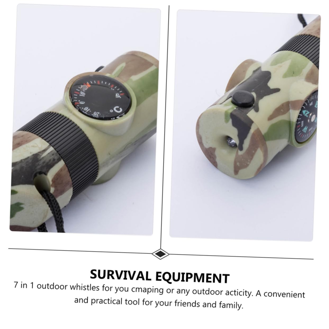 Mipcase Sifflet De Survie en Plein Air De Plein Air Sifflet Coulissant Turbo Bac De Rangement Bac Rangement Thermomètre Sifflet 7 en 1 Sifflet Multifonction Abdos