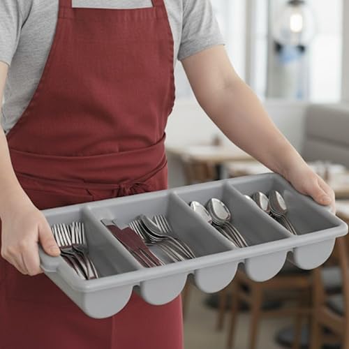 Miniatura 2 de Soro Essentials - Caja de cubiertos comercial de 4 compartimentos de polipropileno de color gris -Organizador de utensilios de cubiertos de cocina