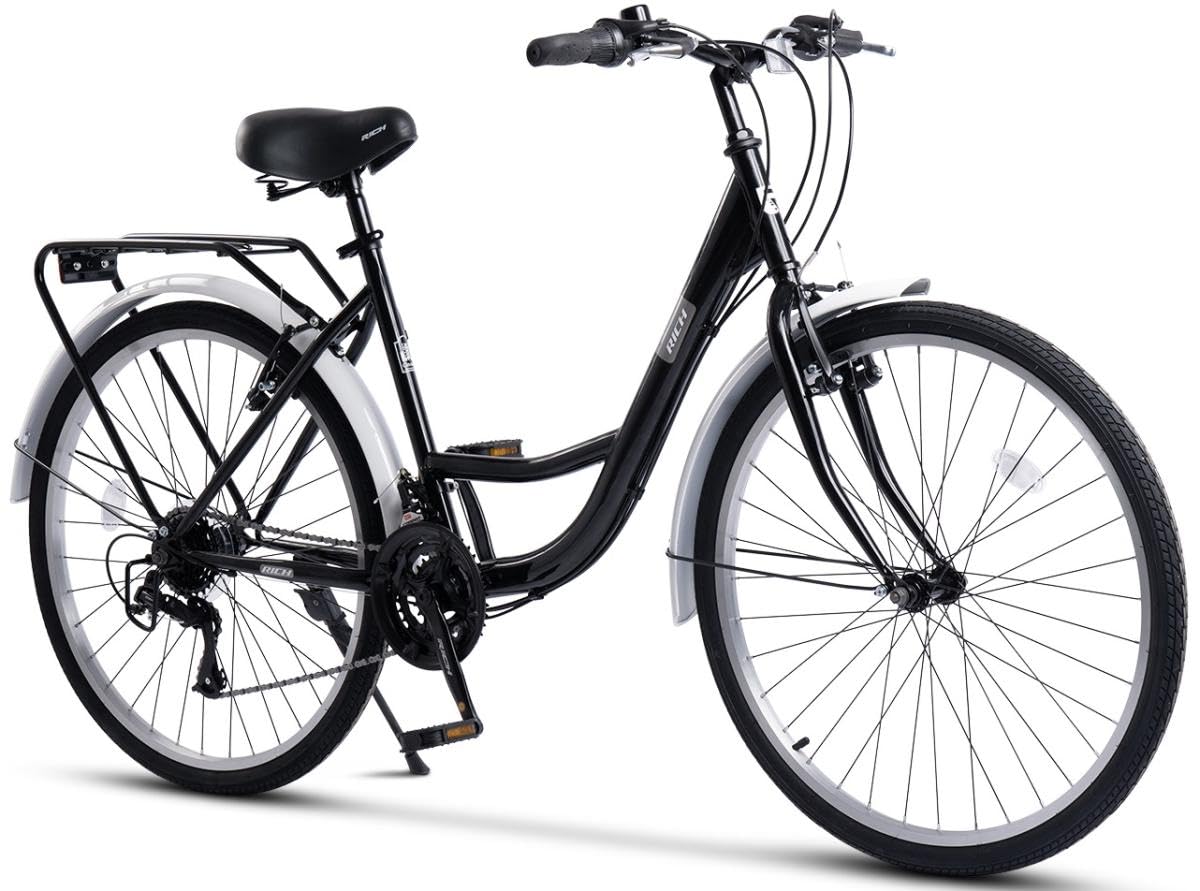 Bicicletta da città da 26 pollici, per uomo e donna, 150-165 cm, deragliatore a 21 marce, freno a V, bici da trekking con portapacchi e parafanghi, sicurezza STVZO, portata 120 kg, 95% premontato