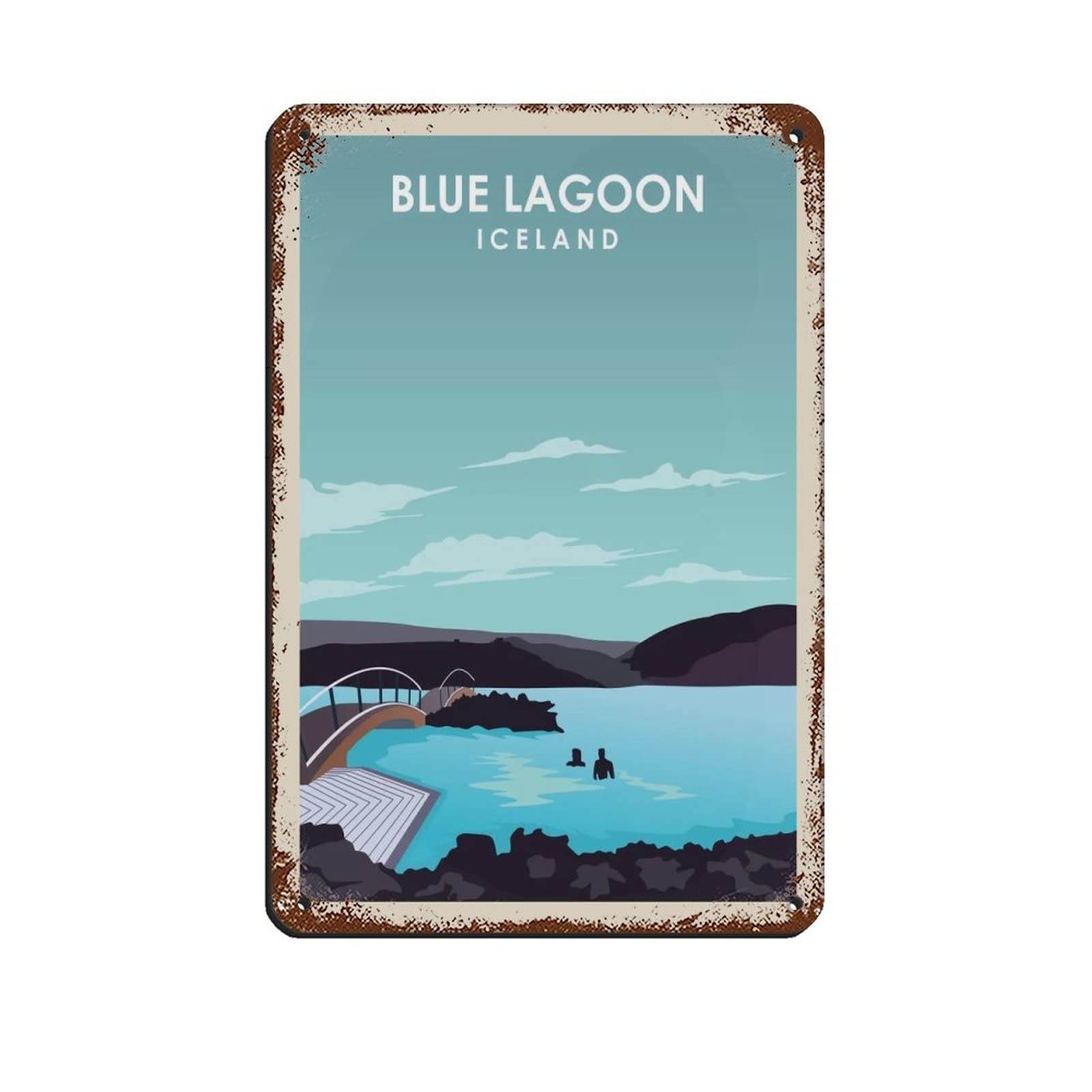 AZOLID Vintage Signs Metal Signs Blue Lagoon Iceland Travel Tin Signs Vintage Funny Bar Club Cave Home Kitchen Wall Decor Rustic Art Sign 30x20CM