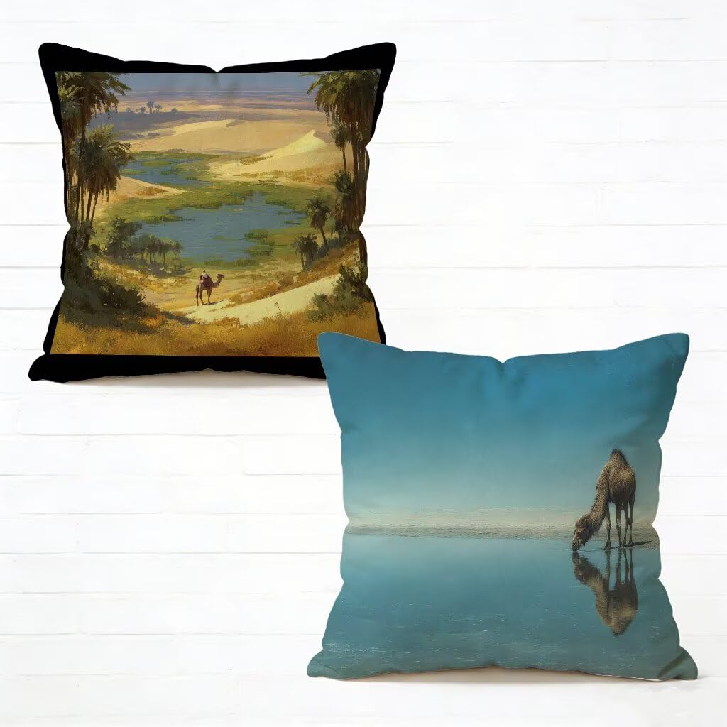 Poduszka 80 x 80 cm, zestaw 2 szt., kamelowa, 80 x 80 cm, poduszka dekoracyjna, len, na sofę, oddychająca, ozdobna, na wiosnę i lato, do użytku na zewnątrz, do sypialni, domu, 6-1825A0