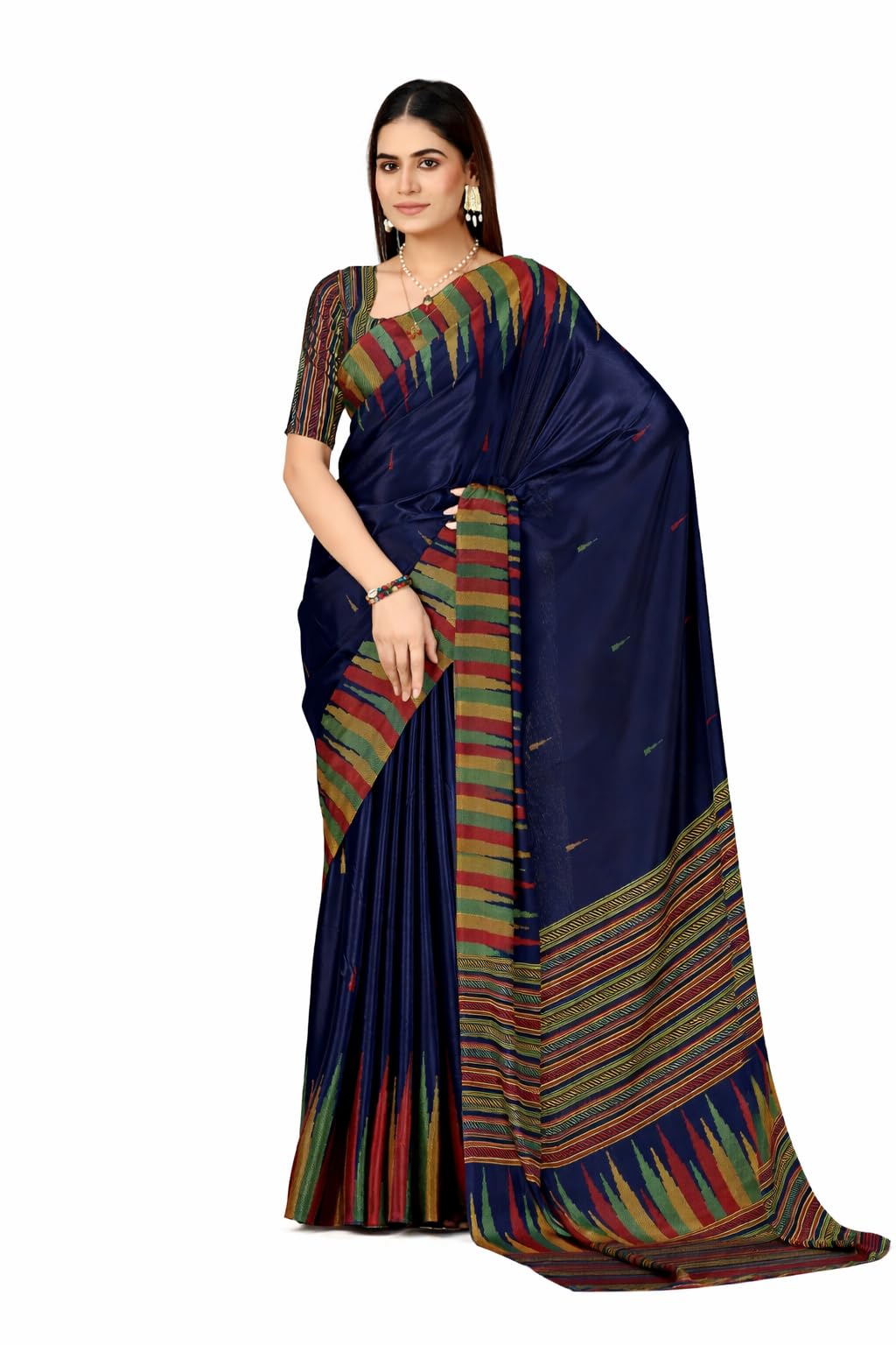 Soft Silk Saree, Navy Blue, Woven Multicolor Border and Pallu, 5.5 Meter, with Unstitched Blouse Piece, Festive and Casual Wear-picture-15