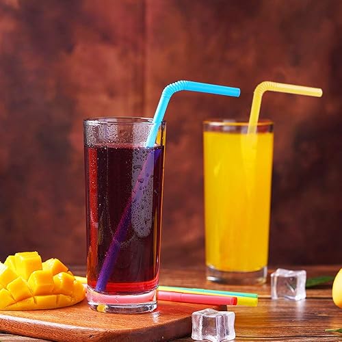 Miniatura 5 de 500 popotes flexibles de plástico desechables de colores (0.23 pulgadas de diámetro y 7.7 pulgadas de largo)