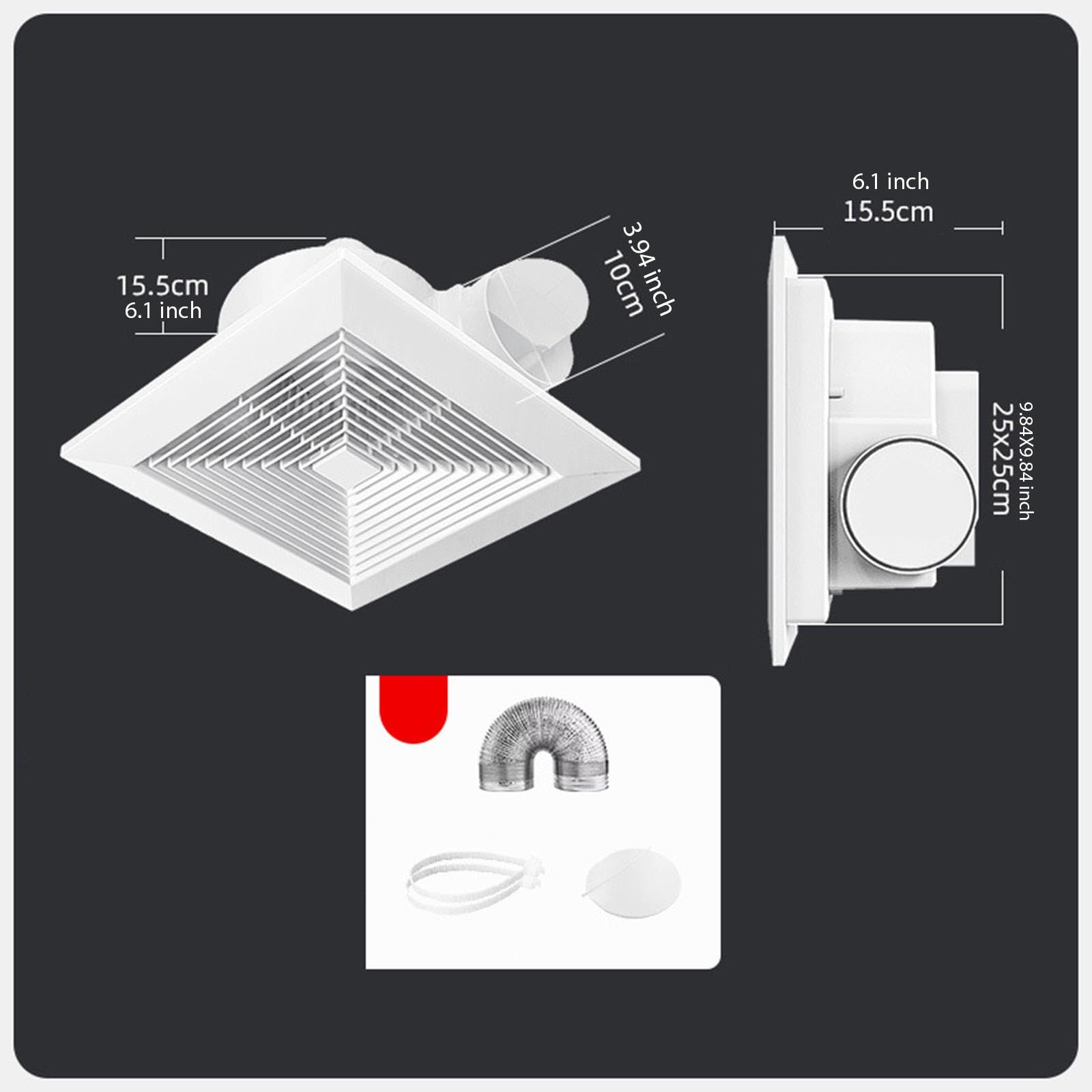 Ventilatore Da Bagno, Facile Installazione, Silenzioso, Compatto, Versatile per Doccia, Officina, Cucina, Bagno, Magazzini, 10 Inch