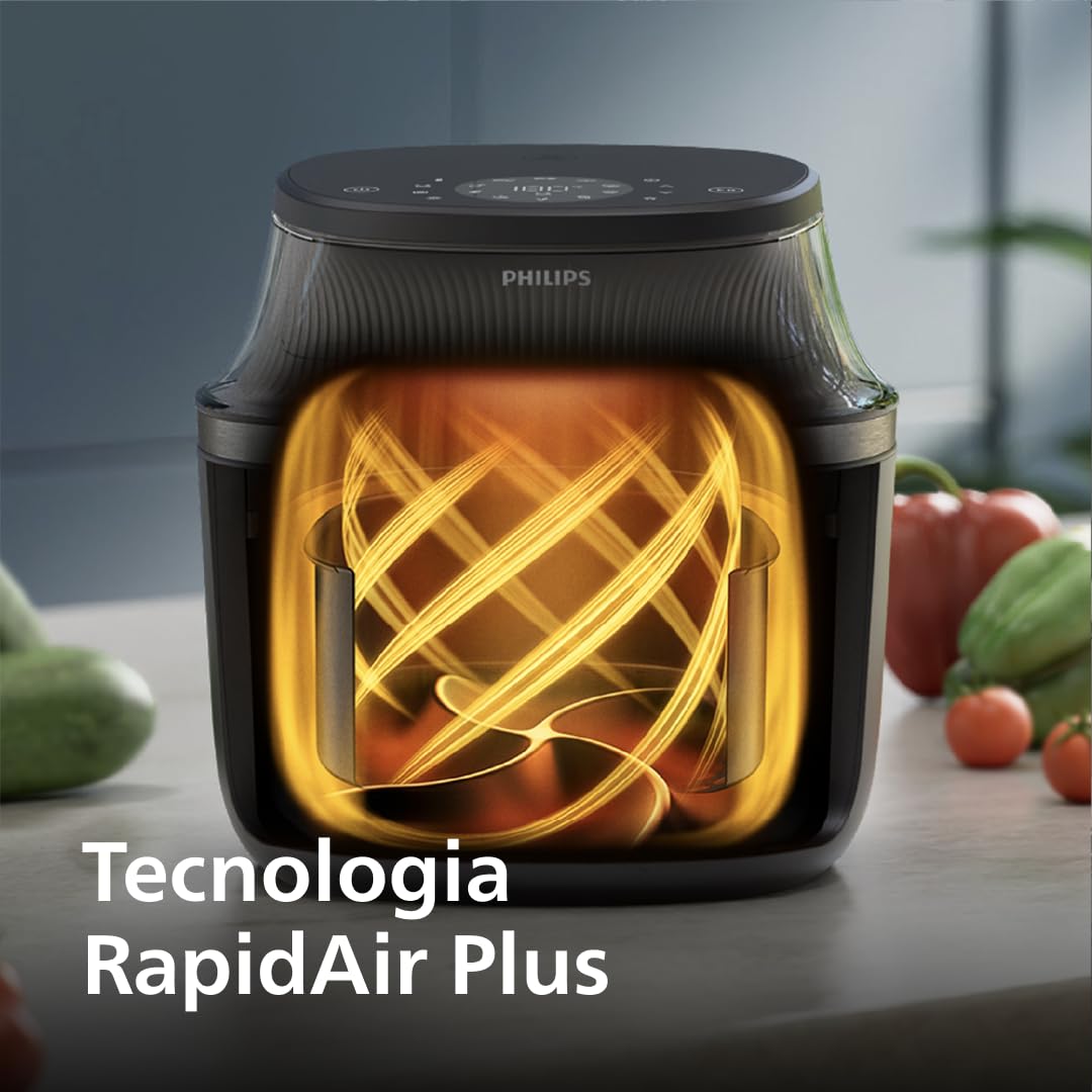 Philips Airfryer Serie 3000 6.2L, Finestra di Cottura, Friggitrice ad aria 16-in-1, Tecnologia RapidAir Plus, Rimozione Grassi, App Ricette HomeID, Facile da Pulire (NA330/00)