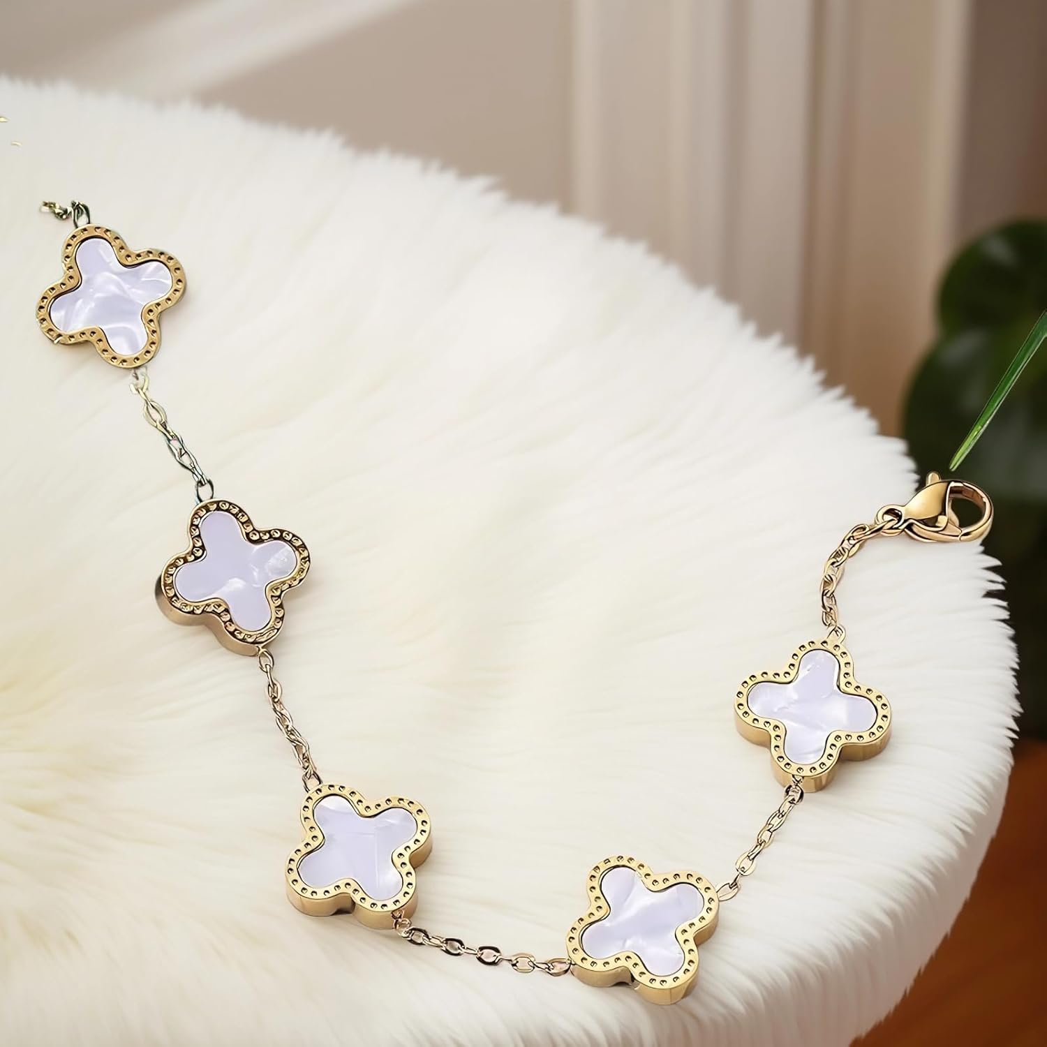 Four Leaf Clover Bracelets 18K Gold Plated Lucky Bracelet for Women Flower Leaf Link Lucky Bracelet Trendy Jewelry Gifts for Women - Image 4