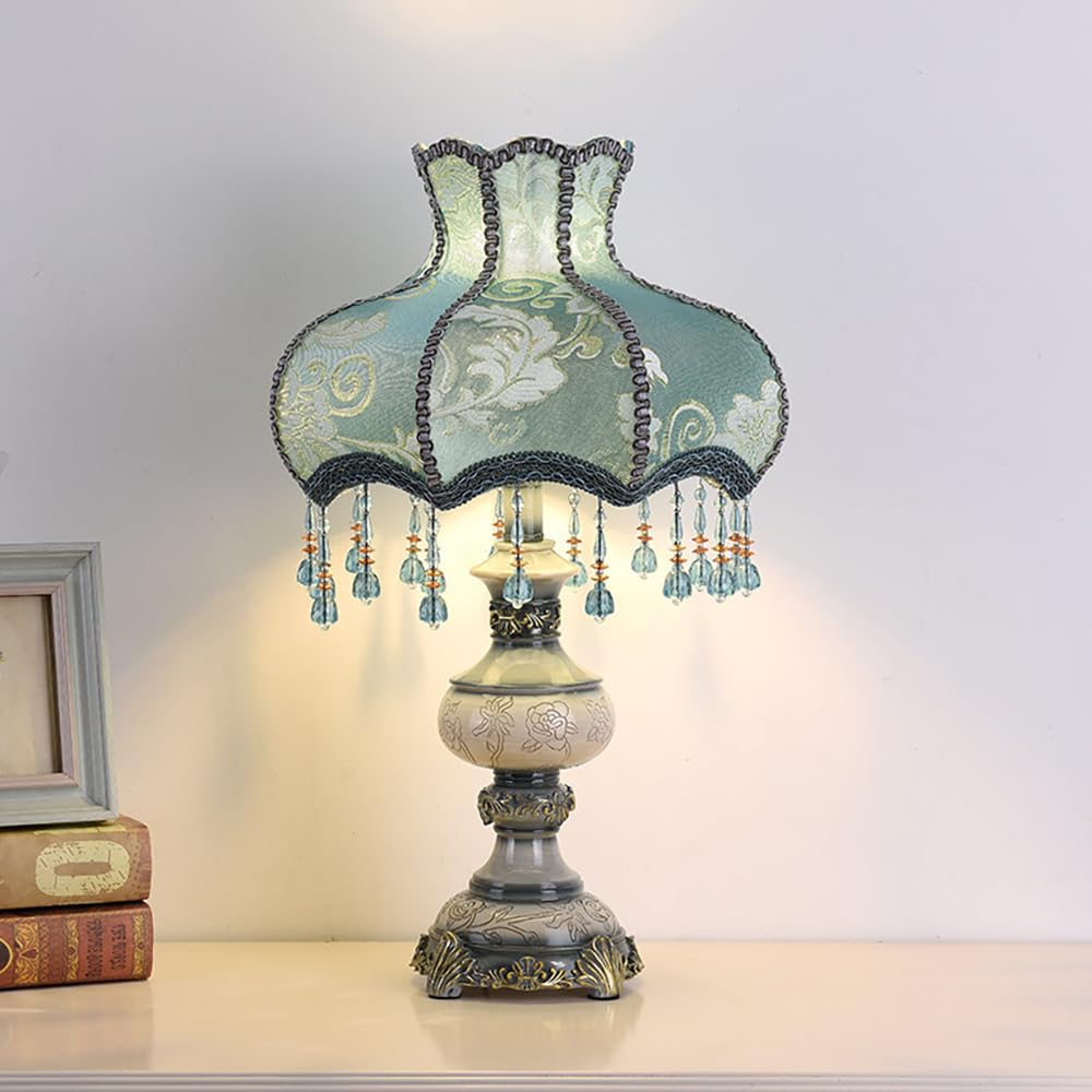Aeyee Victorian Style Blue Table Lamp, Flower Decorative Bedside