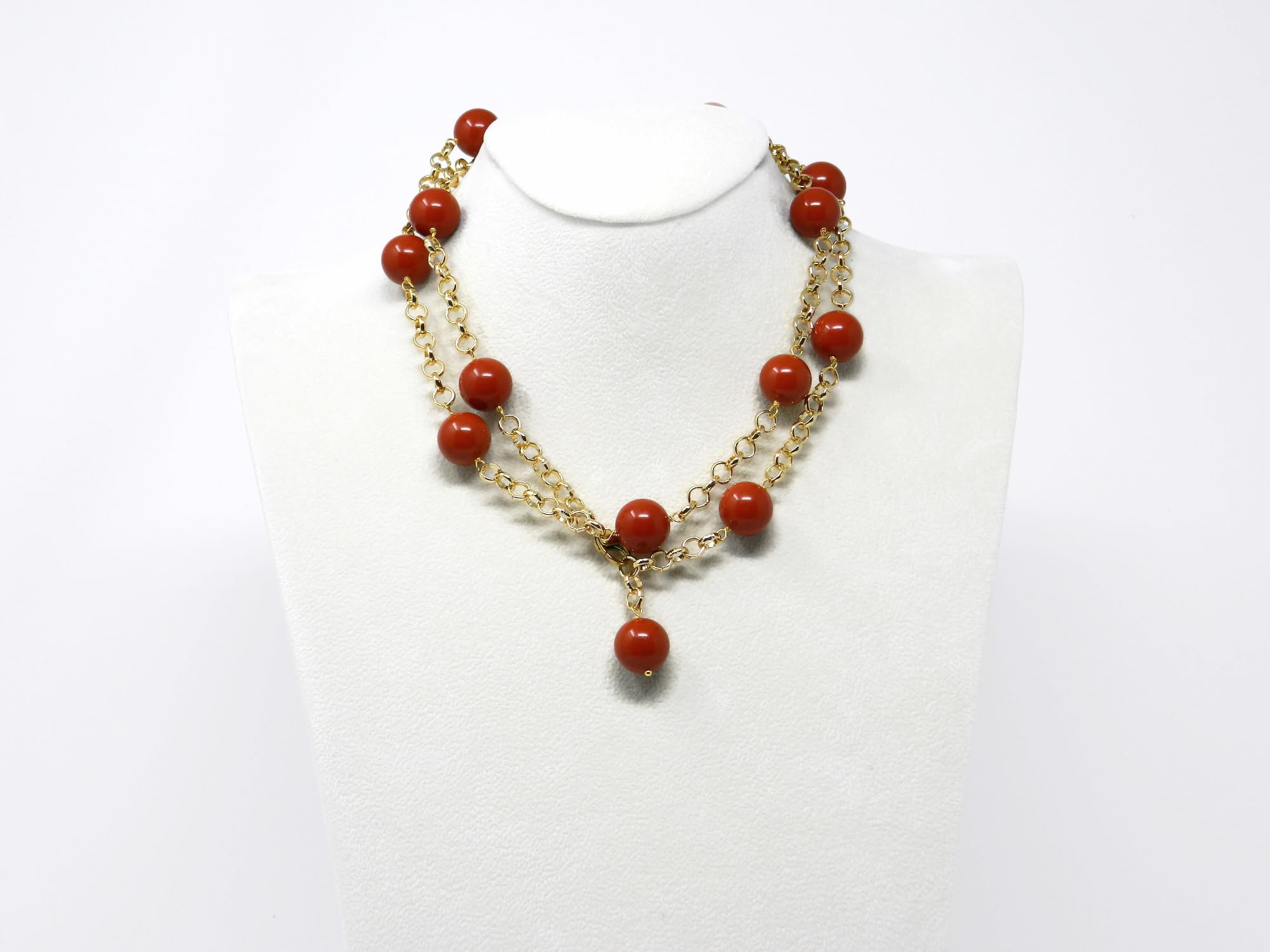 Collana Lunga Donna in Pasta di Corallo Rosso Sardegna – Catena Dorata 87 cm – Handmade in Italia – Anallergica – DodiGioielli