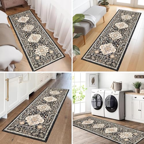 Pauwer Boho Hallway Runner Rug 2x6 Washable Entryway Area Rugs Non Slip Farmhouse Vintage Floor Mat Carpet Runner for Hallways Laundry Room Kitchen Bathroom Bedroom