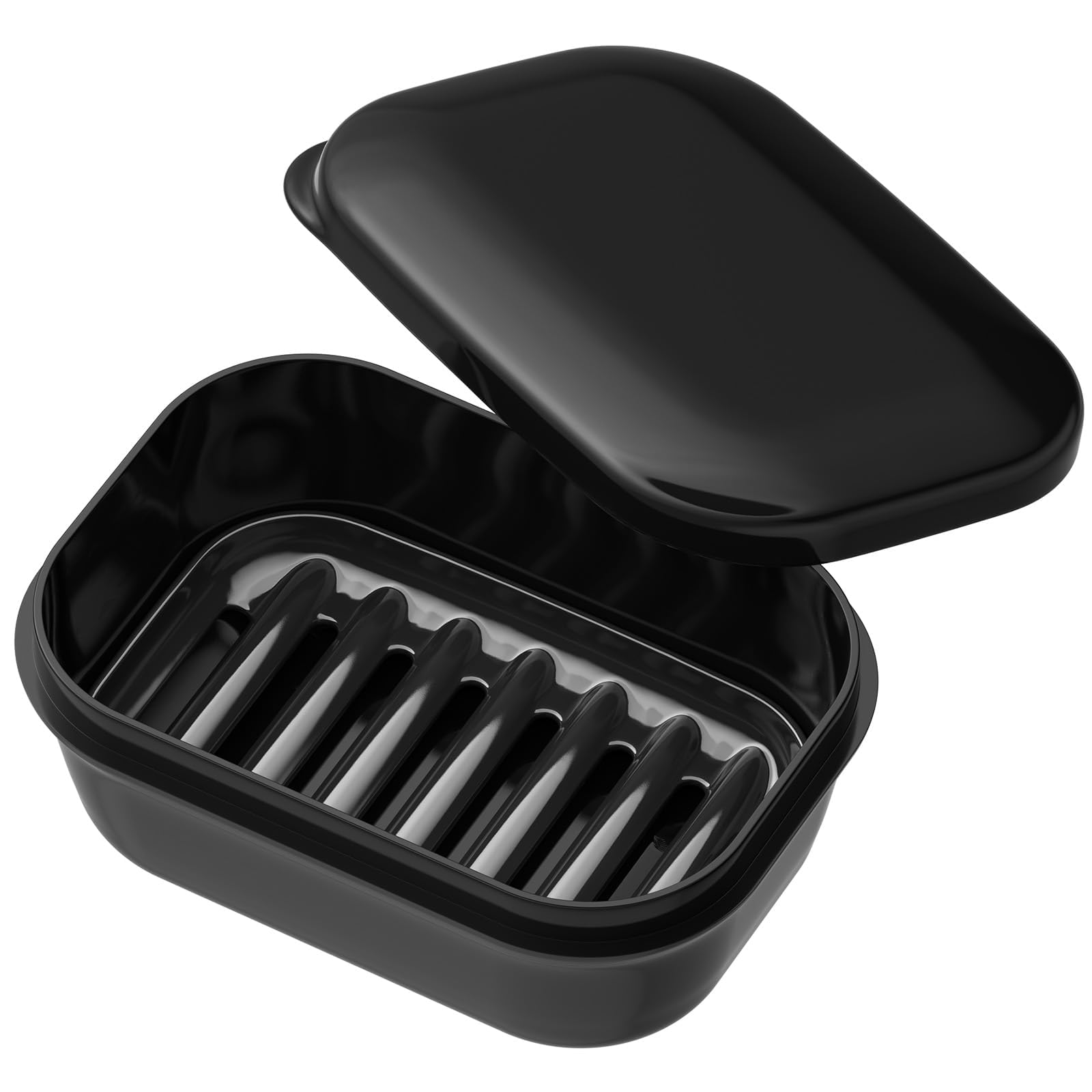 Quatish Leakproof Soap Dish with Lid & Draining Layer, Shatterproof Travel Bar Soap Holder Case Container, Portable Travel Size Toiletries Essentials for Camping, Gym, Bathroom, Black