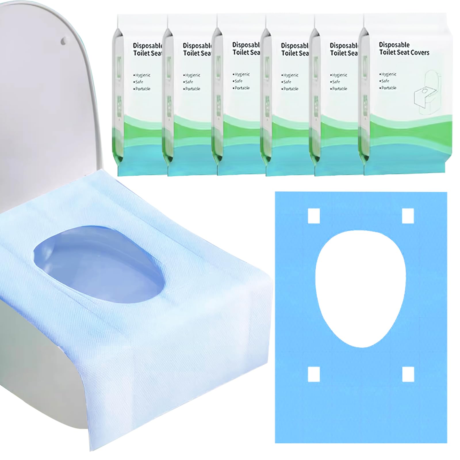 60 Pièces Housse de Siège de Toilette Jetable,Protege Toilette Jetable,Convient aux adultes et aux enfants, idéal pour les voyages, les toilettes publiques, emballé individuellement (Bleu)