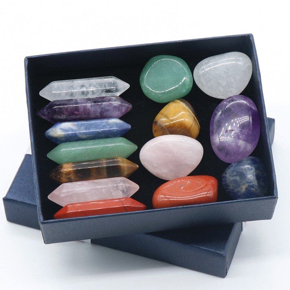 Ericetion 14-Piece Natural Stone & Crystal Set, Chakra Quartz Mineral Ornaments, Gemstone Home Decor & Craft