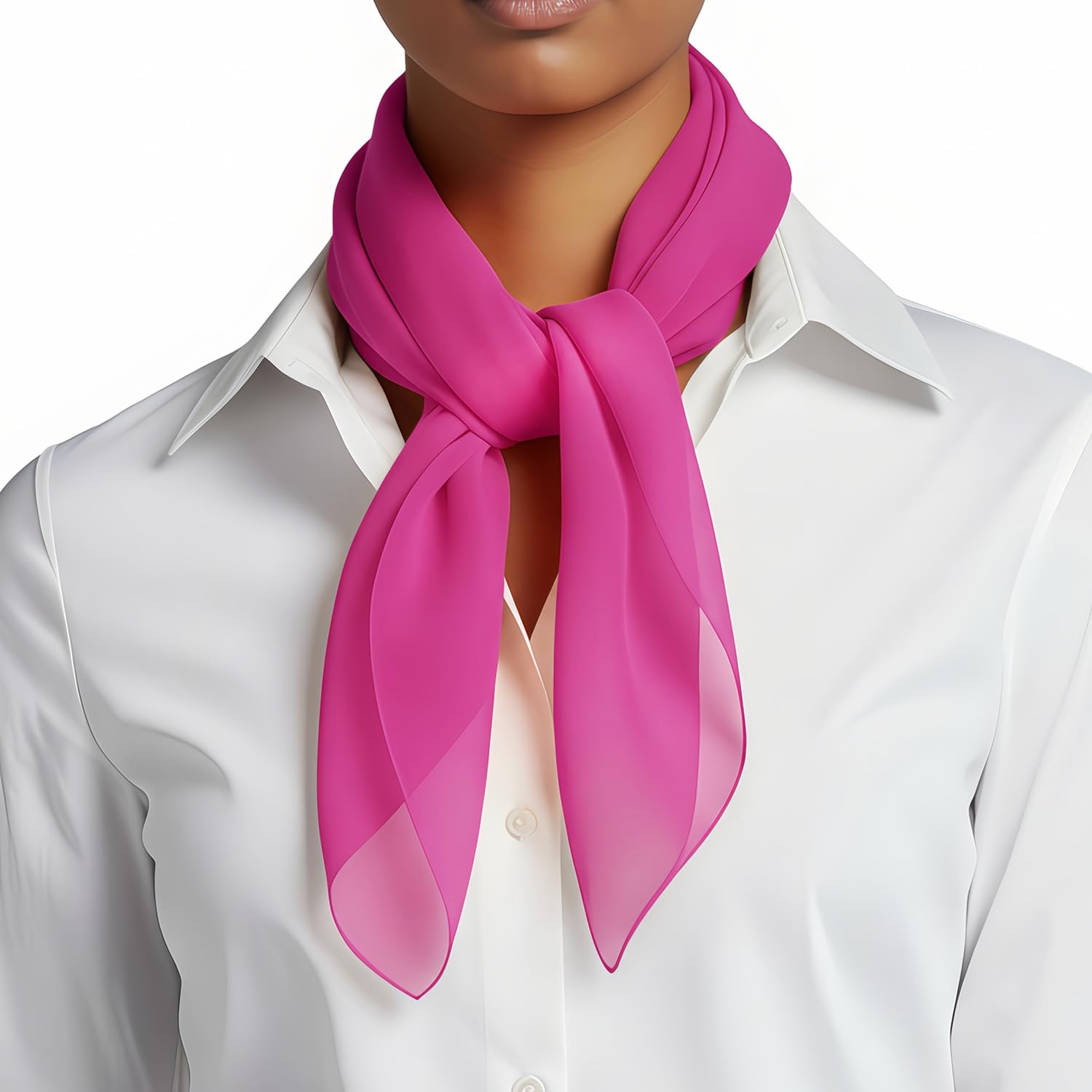 Basic Sense Lightweight Chiffon Square Scarf for Women Retro Neckerchief Bandana & Hair Tie, Fuchsia
