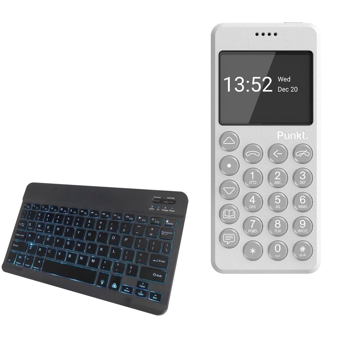 BoxWave Keyboard Compatible with Punkt MP02 A (2021) - SlimKeys Bluetooth Keyboard - with Backlight, Portable Slim LED 7 Colors - Jet Black