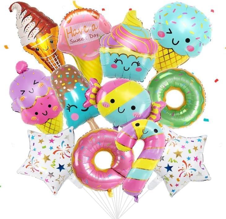 Ice Cream Decorations Balloons,13pcs Candy Balloon Decoration, Colorful Ice Cream Dessert Food Foil Balloon, Candy Birthday Party Decorations, Colorful Candyland Theme Party Supplies