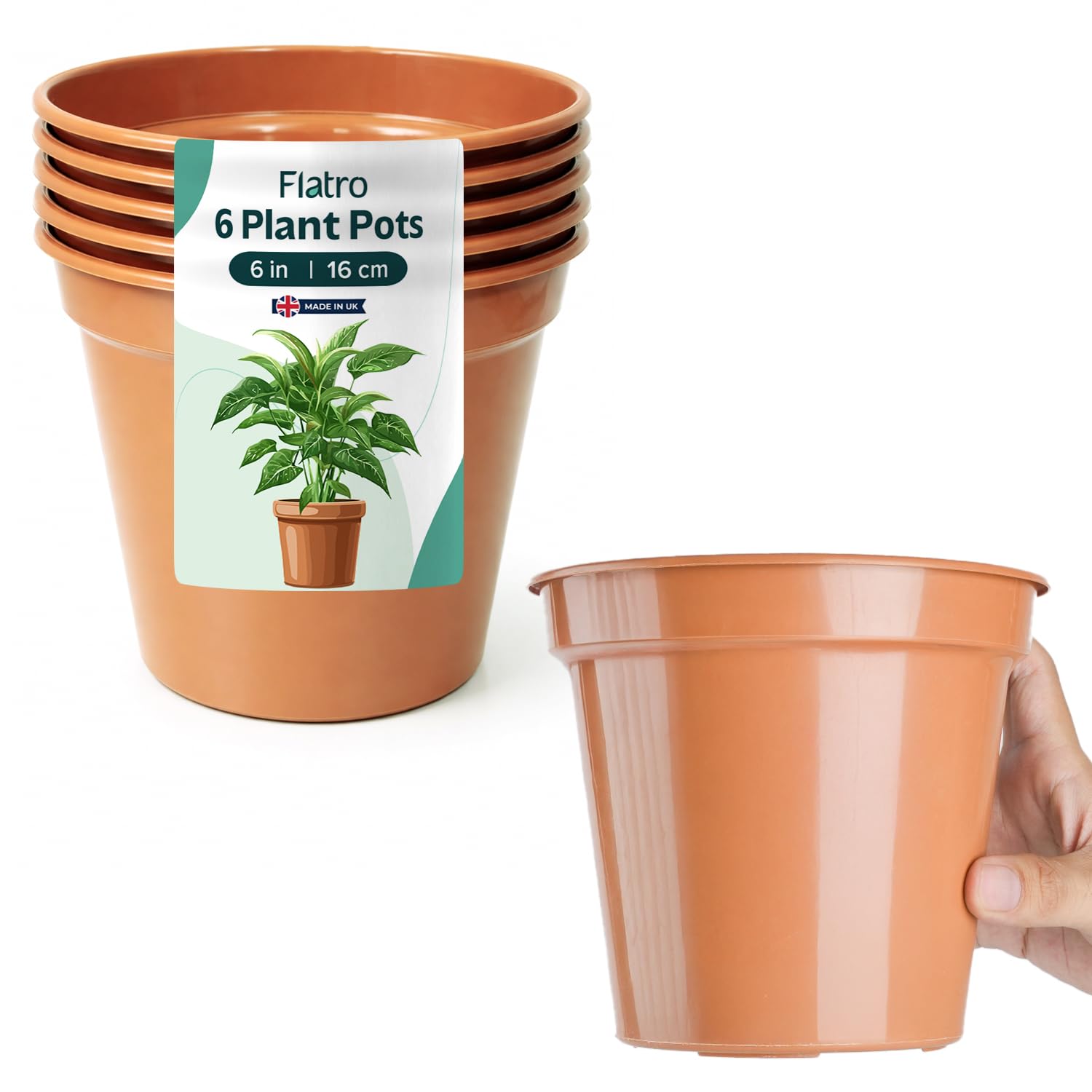 Flatro Pot (Pack 6 - 6 Inch) Plastic Plant Pots Indoor With Drainage Hole Nursery Plant Pots (Pack Of 6) | 6 Inches Terracotta Pots, Flower Pots For Indoor & Outdoor | Ideal For Herb Cultivation & Repotting