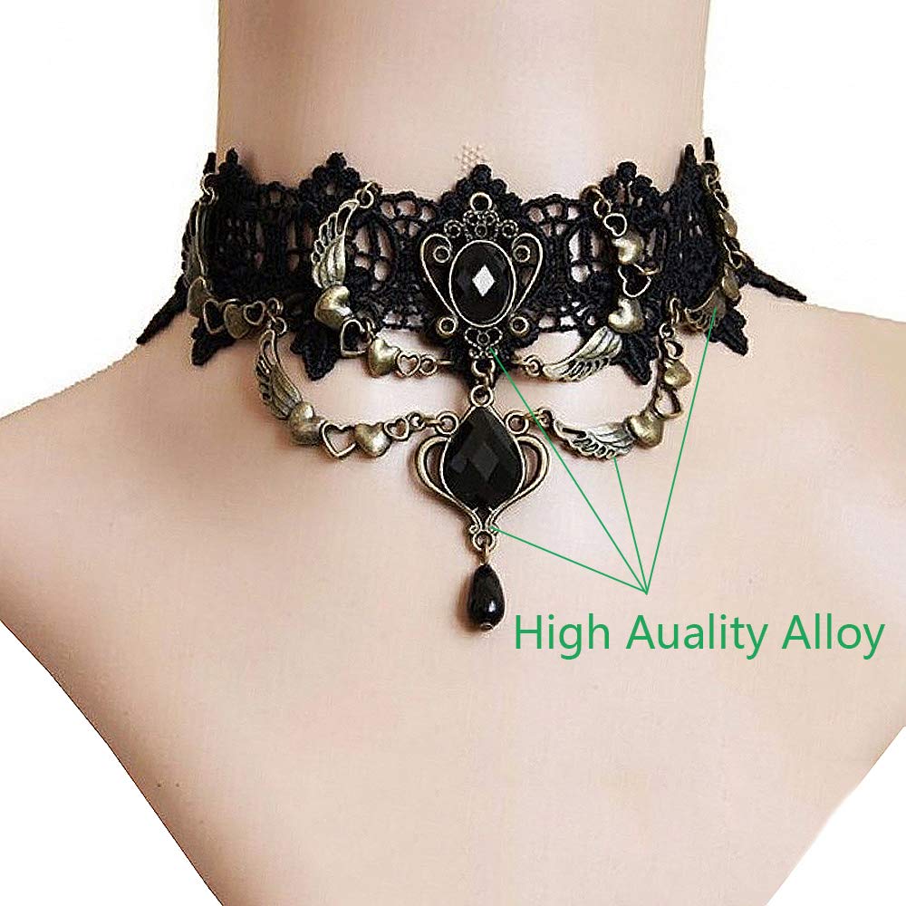 Collana Girocollo Gotica In Pizzo Con Cristallo - Stile Vampiro Punk Per Donne - Foto 2