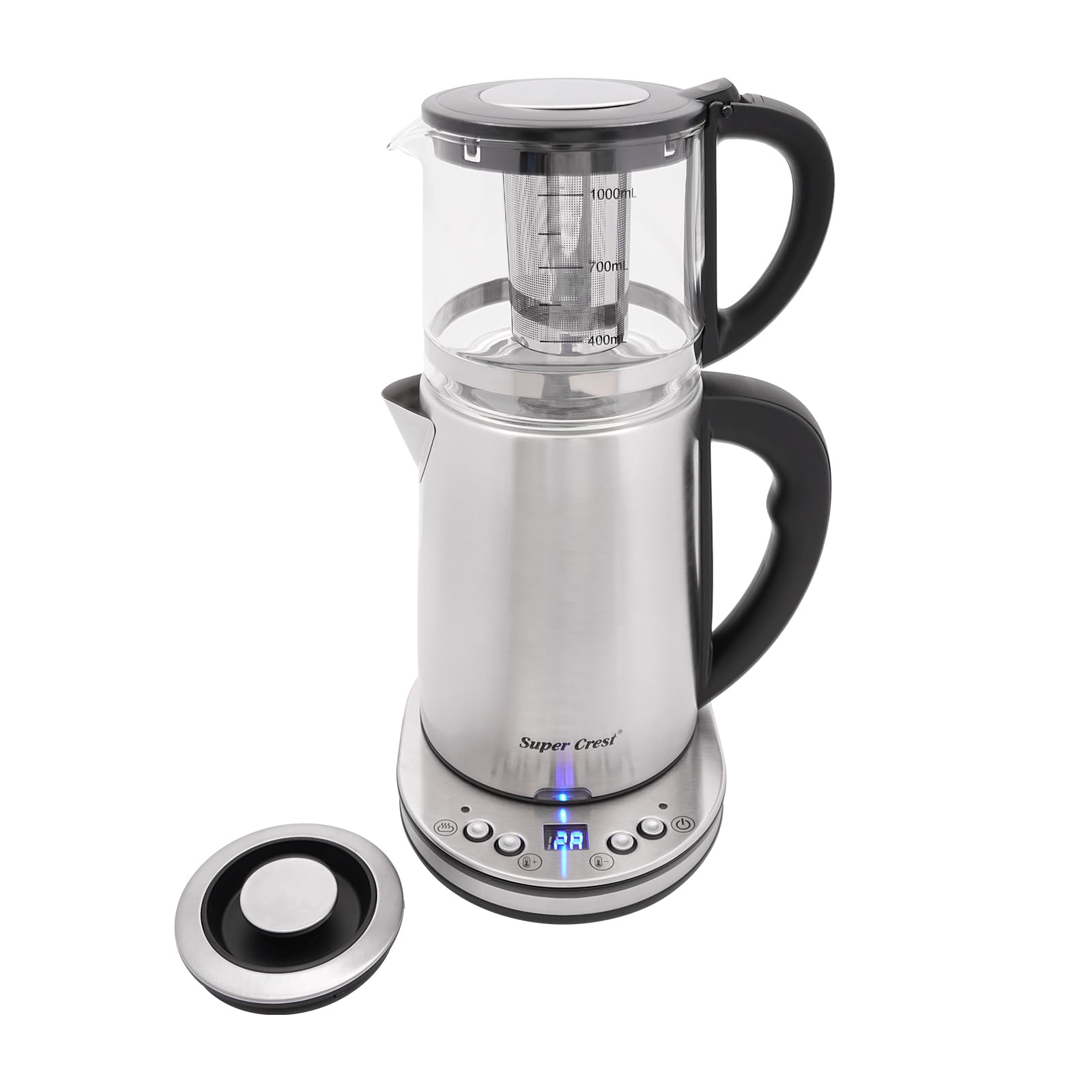 Bollitore elettrico in acciaio inox a LED con regolazione della temperatura/funzione di mantenimento al caldo, 2,5 + 1 l, doppio bollitore con beccuccio a forma di V, 1500 W SCT-4003