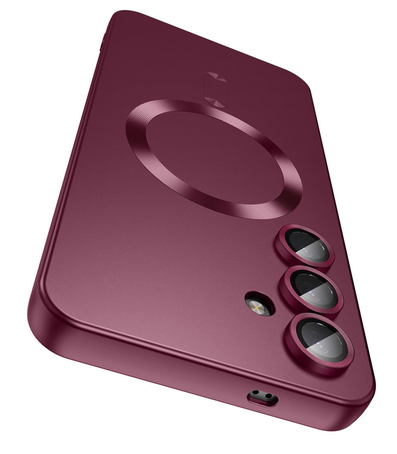 LEKEVOMagnetic for Samsung Galaxy S24 Case [Compatible with MagSafe][Built-in Camera Lens Protector] Slim Soft Silicone Bumper Shockproof Metallic Luster Phone Case (Burgundy)