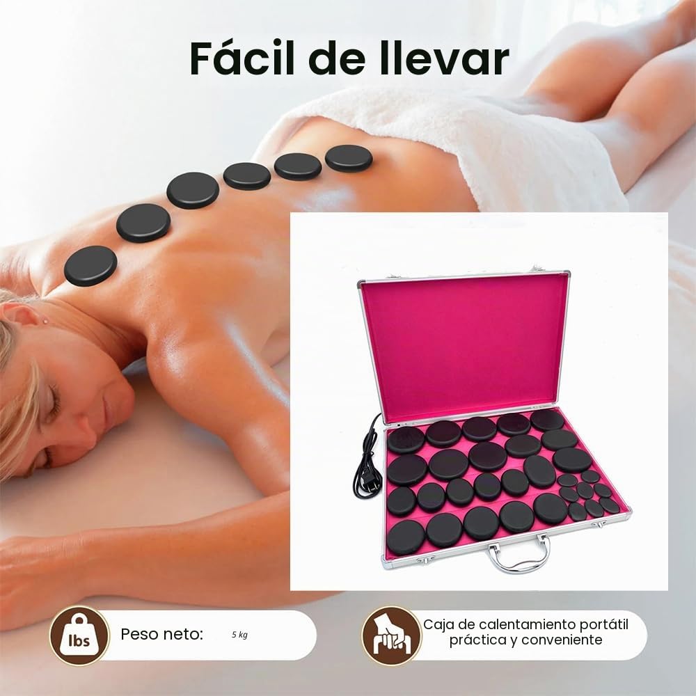 NEWFUN Piedras Calientes Masaje, 30 Piedras de Masaje Calientes, Piedras de Masaje Calientes Portátiles para Uso en Casa, Ideales para Terapia de Spa, Masaje y Relajación