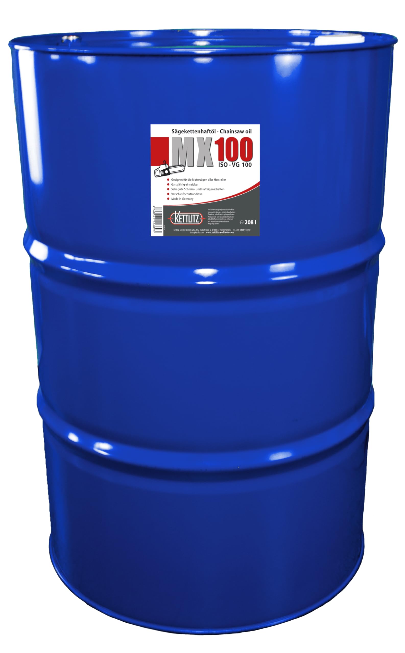 Huile de chaîne de tronçonneuse KETTLITZ-MX100 Minérale - 208 Litres ISO VG 100