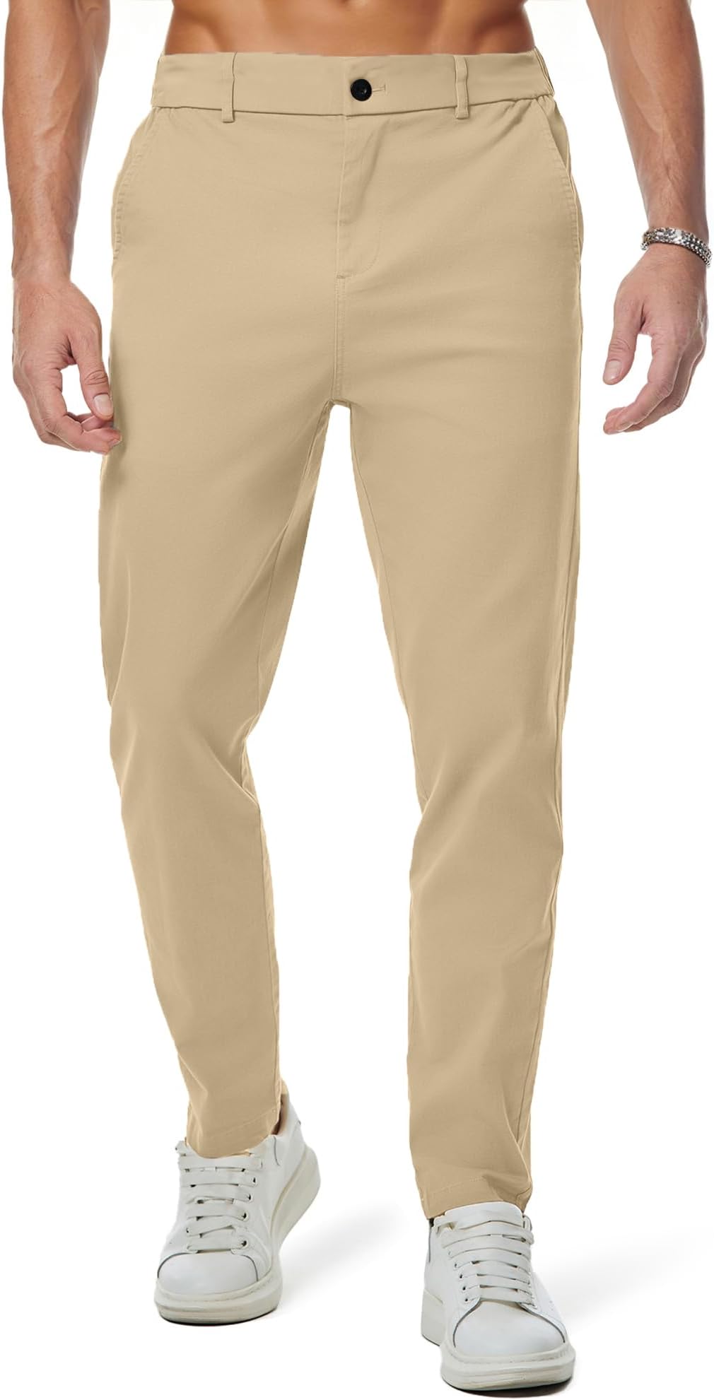 JMIERR Men's Chino Pants Casual Stretch Waist Tapered Trousers with Pockets
