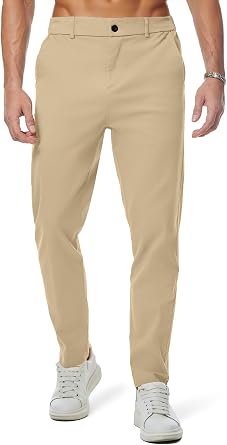 JMIERR Mens Chino Pants Casual Elastic Waist Tapered Golf Trousers