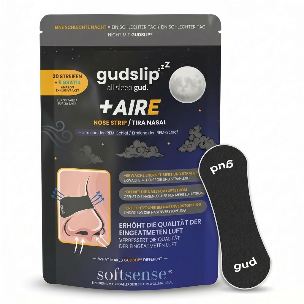 Gudslip® Nasenstreifen & Mundband Set (30+6) – verbessert Nasenatmung, reduziert Schnarchen, für Schlaf & Sport, hypoallergen