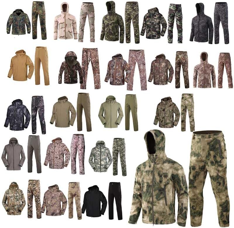 Outdoor Camouflage Hoody Softshell Jacket Coat Pants Set Tactical Airsoft Shooting Battle BDU Combat Clothing