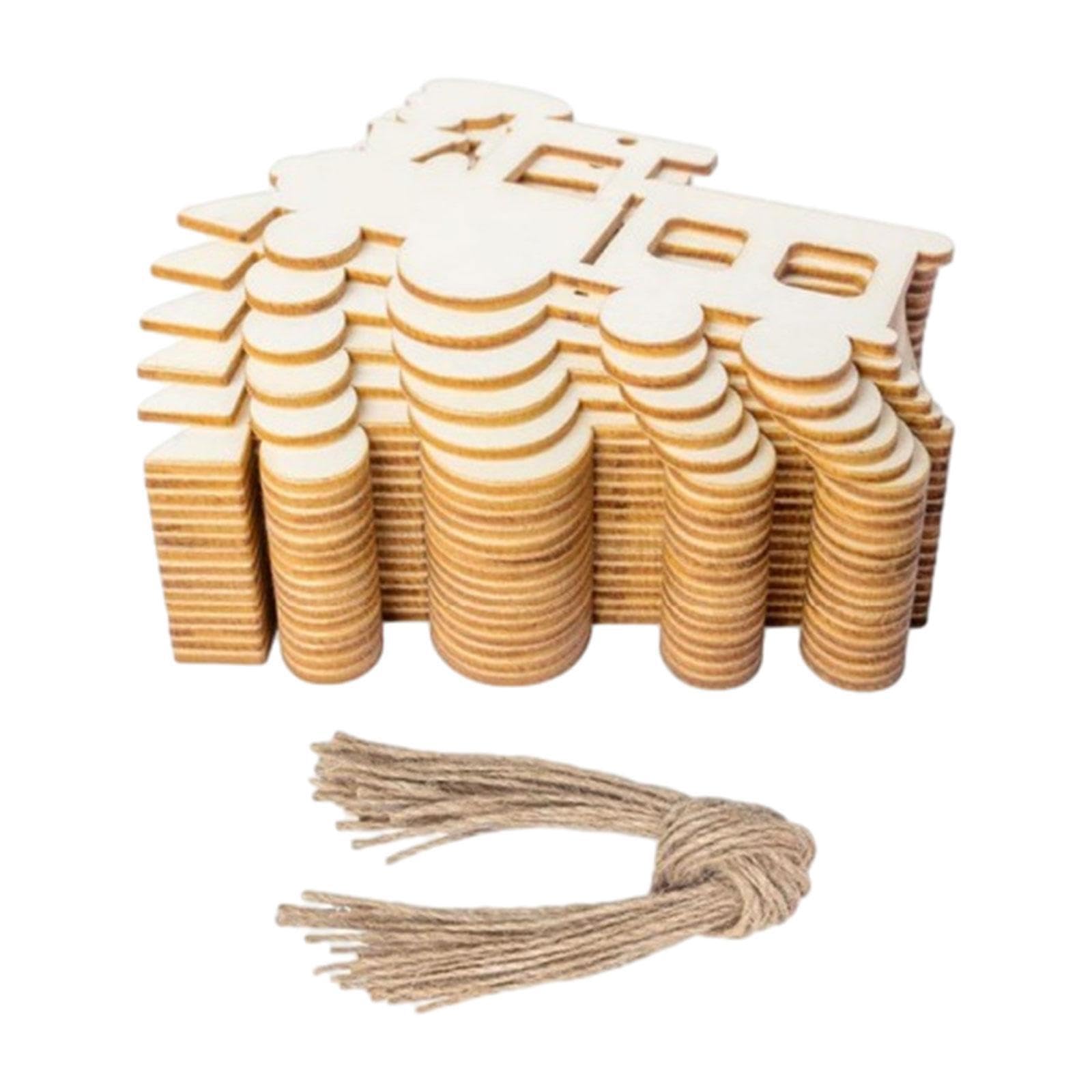 PIXZCSA for Creative DIY Unfinished Wooden Cutouts Paint Write and Dye Own Designs Wood Slices with Ropes Handicraft for Creative Decors Home Unfinished Wood