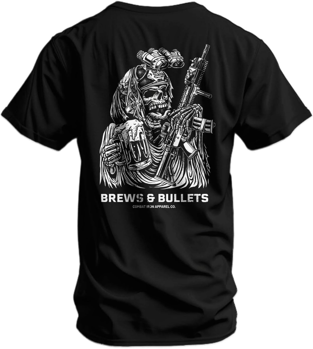 Combat Iron Men’s Graphic T-Shirt – Brews and Bullets – Athletic Fit Pre-Shrunk Cotton Poly Blend