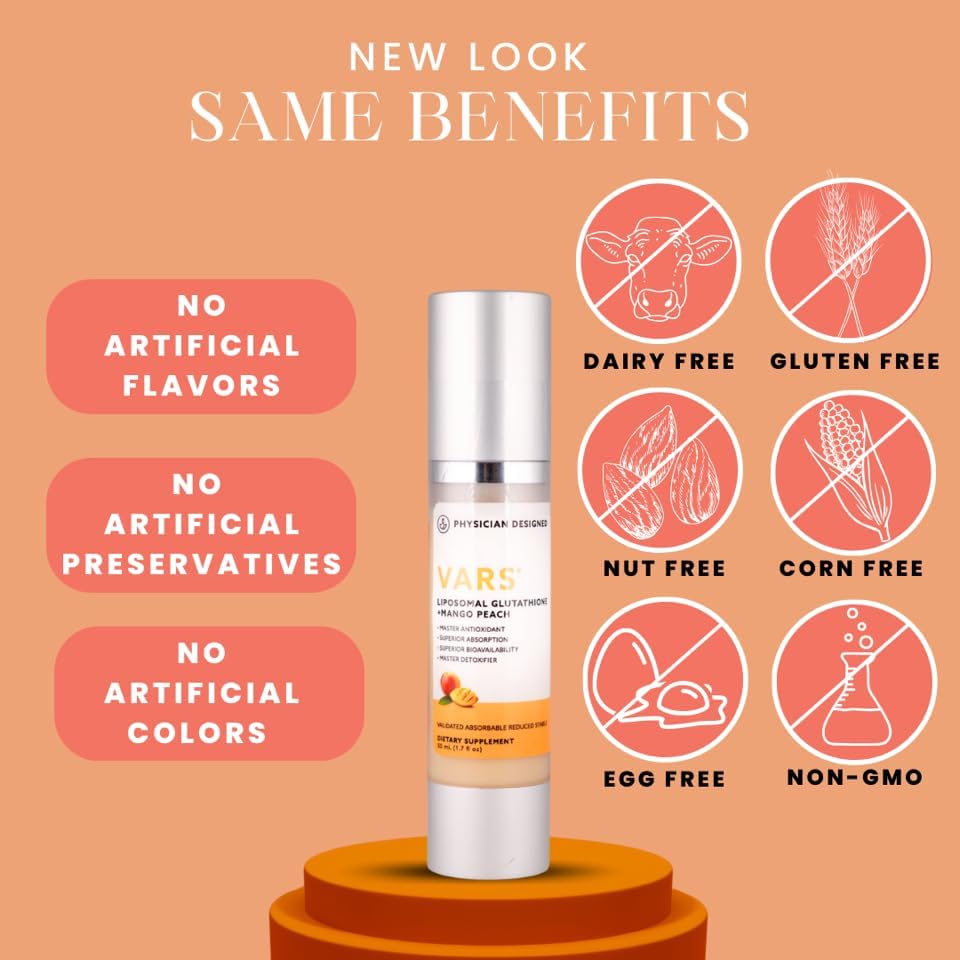 Miniatura 3 de Glutatión liposomal VARS de melocotón y mango VARS - Suplemento dietético líquido antioxidante patentado, antienvejecimiento, desintoxicación,